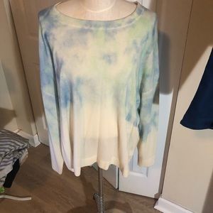Anthropologie Kenna Cashmere Sweater Blue and Green tie dye